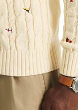 Nautica Mens Embroidered Cable Crewneck Sweater
