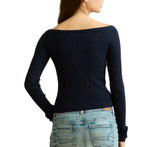 American Eagle Womens AE Fitted Off-The-Shoulder Cable Knit Sweater