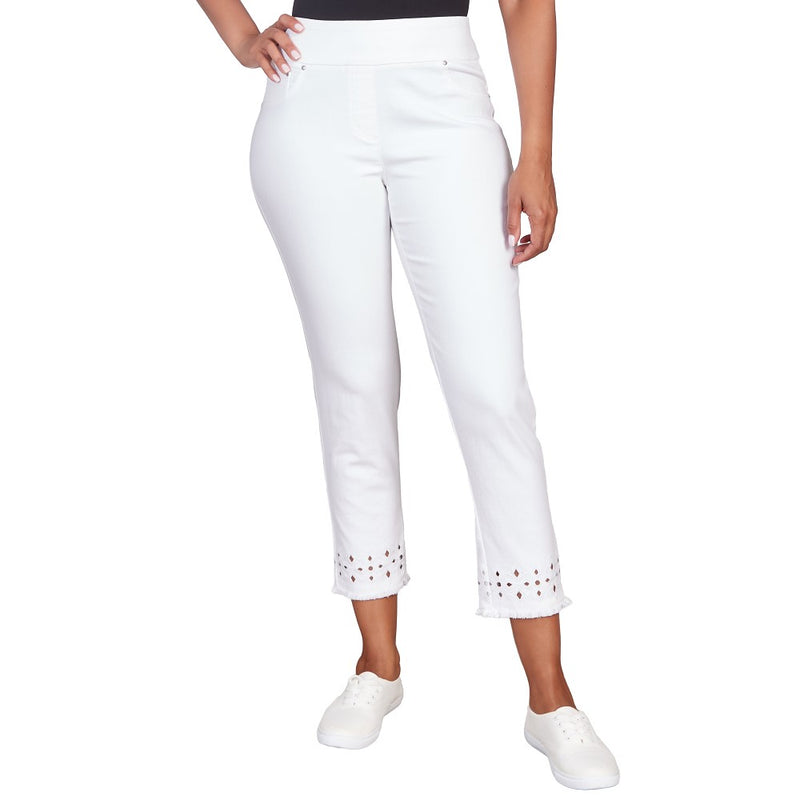 Ruby Rd. Womens White Denim Lace Hem Jeans