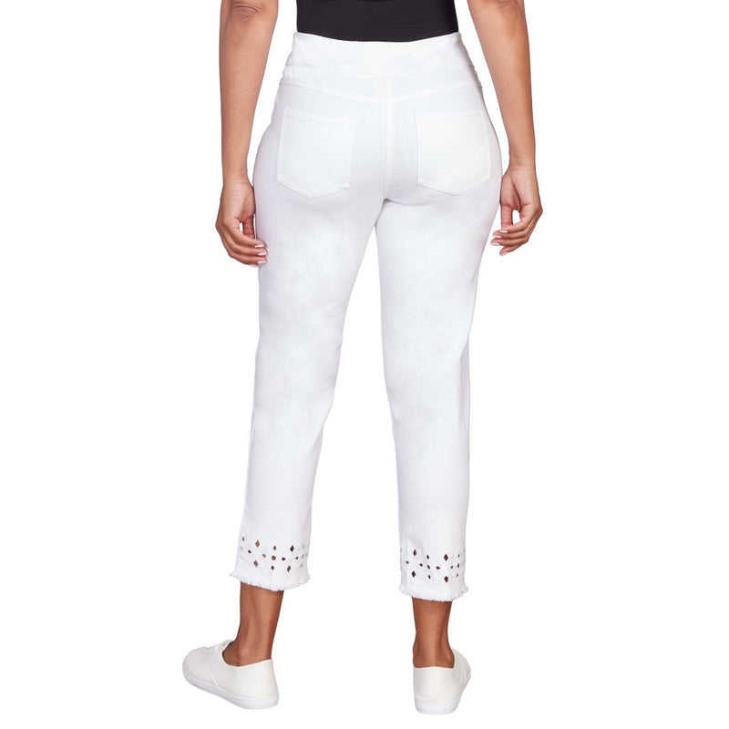 Ruby Rd. Womens White Denim Lace Hem Jeans