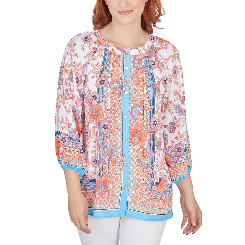 Ruby Rd Blouses Ruby Rd. Womens Button Front Floral Printed Crepe Georgette Blouse ...