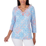 Ruby Rd. Womens Embellished Diagonal Tiles Patchwork Top