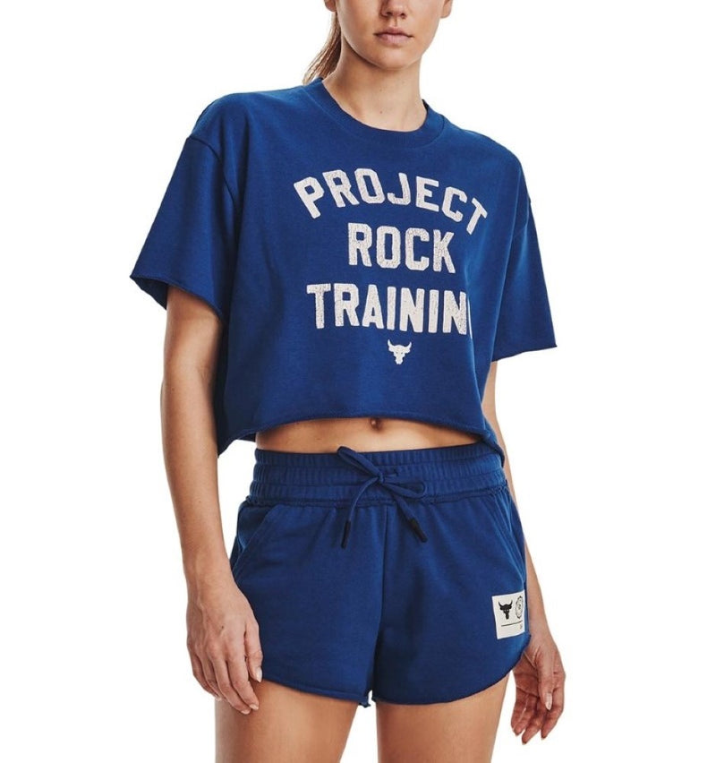 Under Armour Womens Project Rock Rival Terry Crop Short Sleeve T-Shirt