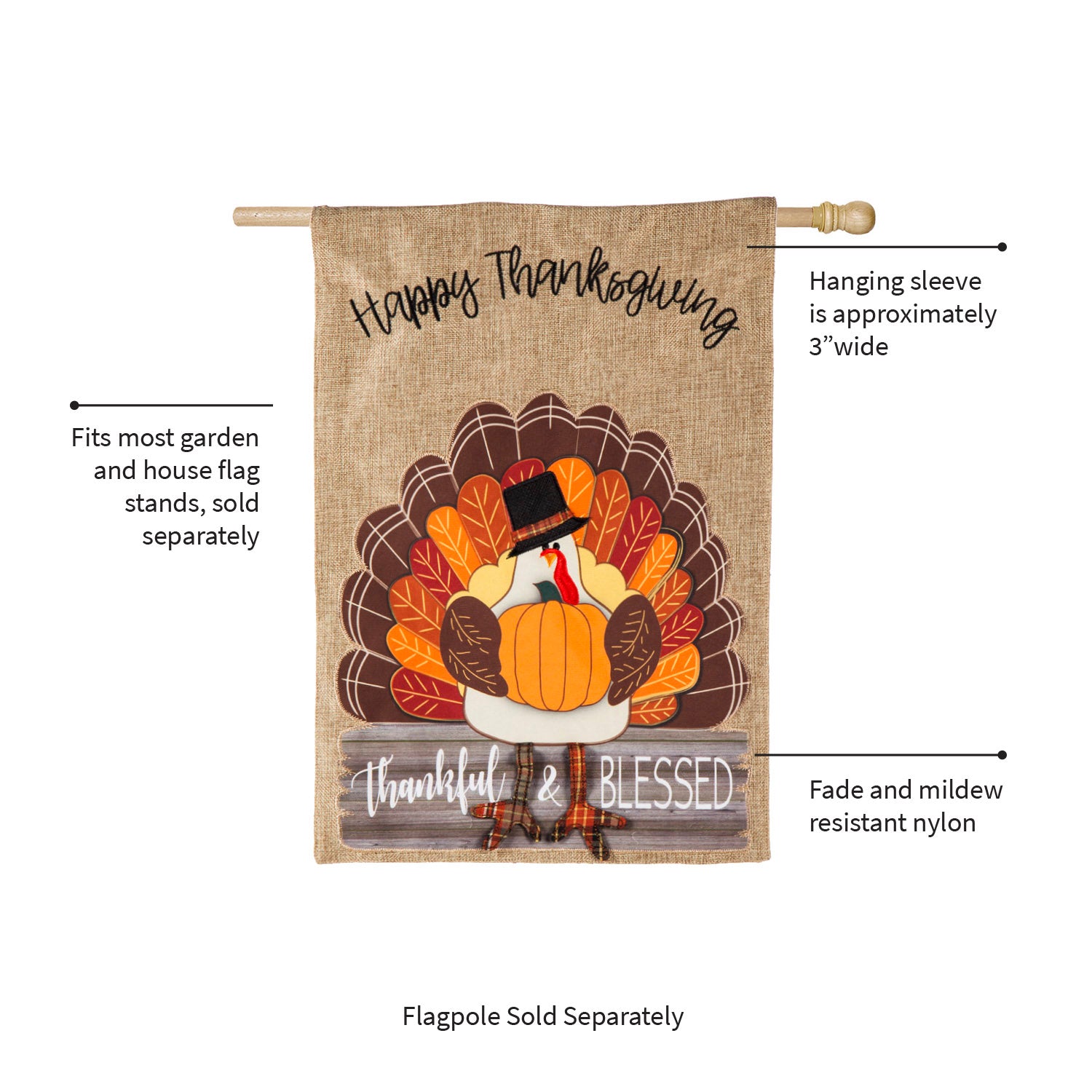 Evergreen Thankful and Blessed House Flag