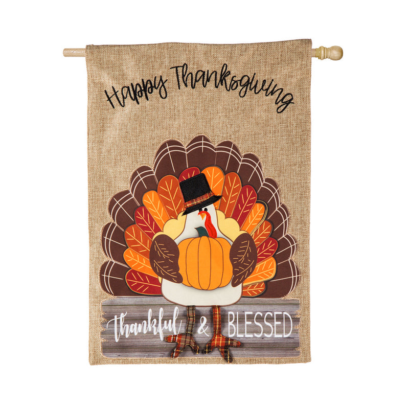 Evergreen Thankful and Blessed House Flag