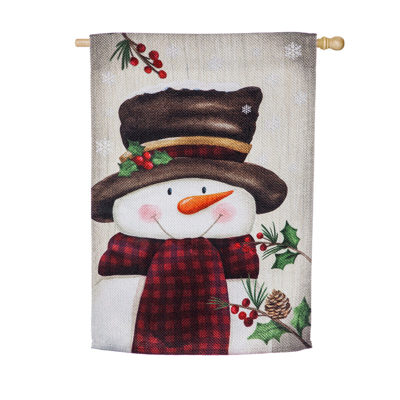Evergreen Smiling Snowman House Flag