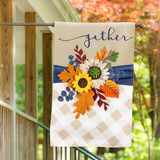 Evergreen Fall Floral Gather House Flag