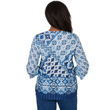 Alfred Dunner Womens Ikat Tie-Dye Patchwork Henley Top