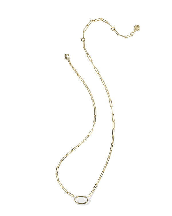 Kendra Scott Mother Of Pearl Elisa Enamel Frame Gold Paperclip Necklace
