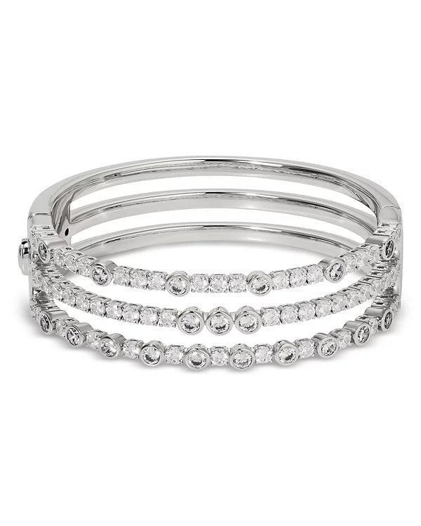 Nadri Dazzle CZ Triple Row Hinged Bangle Bracelet