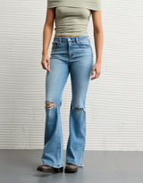 American Eagle Womens AE Next Level Ripped Super High-Waisted Flare Jeans