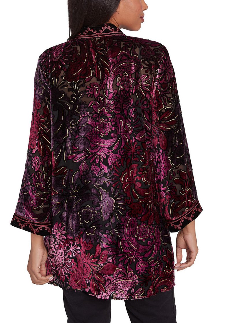 Ruby Rd Cardigans Ruby Rd. Womens Open Front Velvet Burnout Embroidered Cardigan – ShopCGX