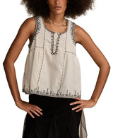 Lucky Brand Womens Embroidered Henley Racer Tank Top