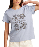 Lucky Brand Womens Mirror Embroidered Floral Classic Crew Shirt