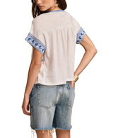 Lukcy Brand Womens Embroidered Short-Sleeve Cotton T-Shirt