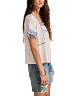 Lukcy Brand Womens Embroidered Short-Sleeve Cotton T-Shirt