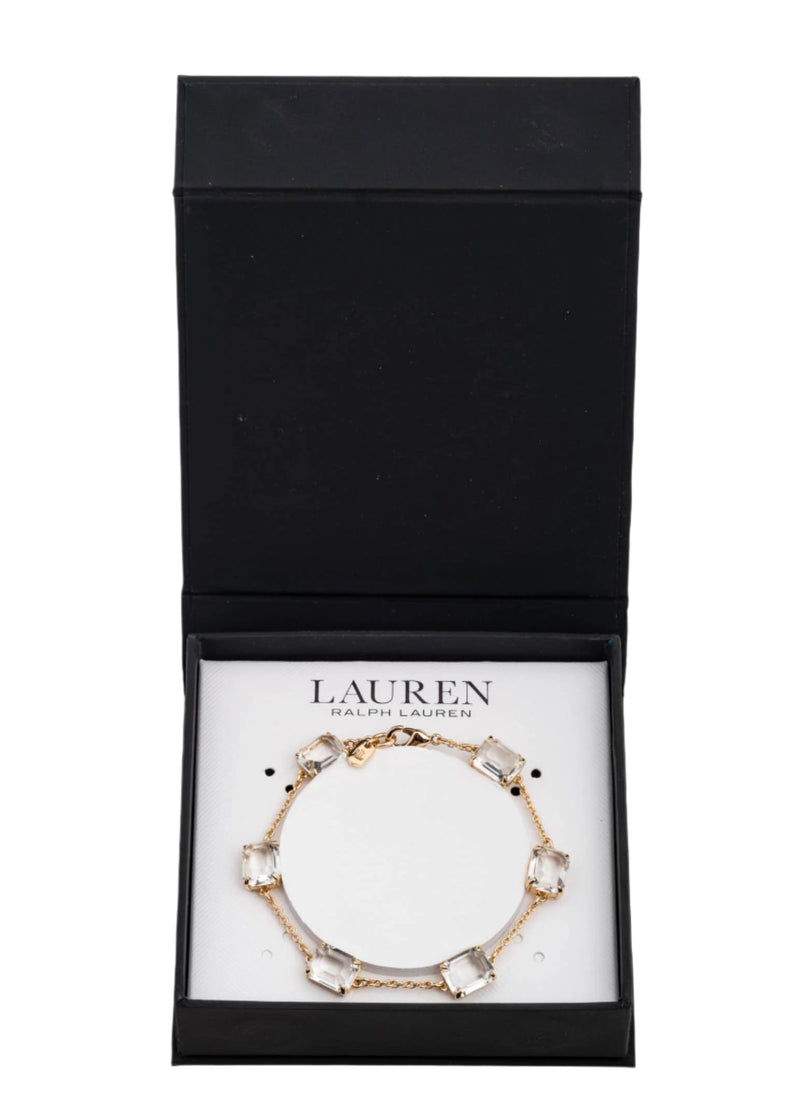 Lauren Ralph Lauren Gold-Tone Square Stone & Fine Chain Link Bracelet