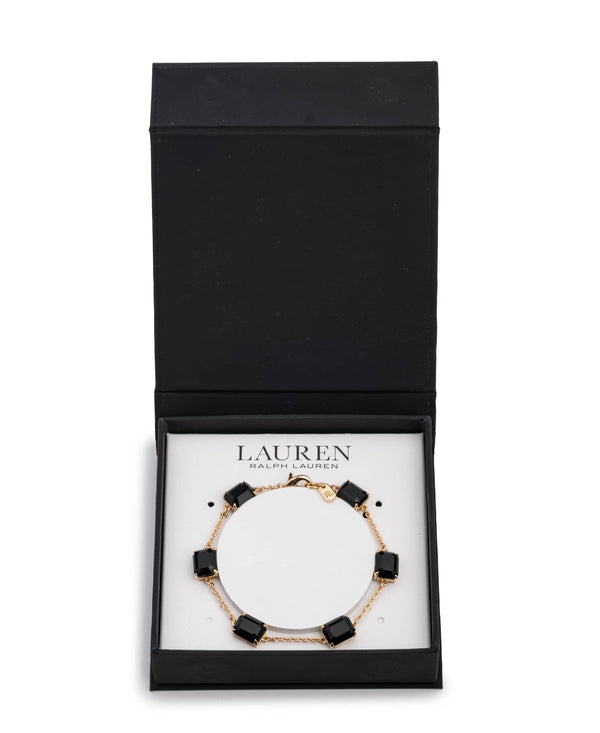 Lauren Ralph Lauren Gold-Tone Square Stone & Fine Chain Link Bracelet