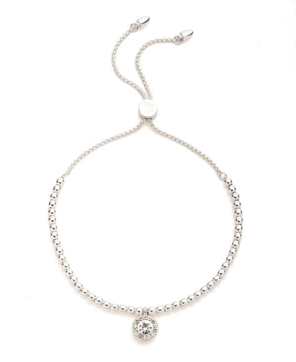 Lauren Ralph Lauren Silver-Tone Pave Round Pendant Slider Bracelet
