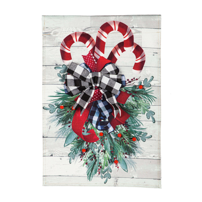 Evergreen Candy Cane Swag Garden Burlap Flag