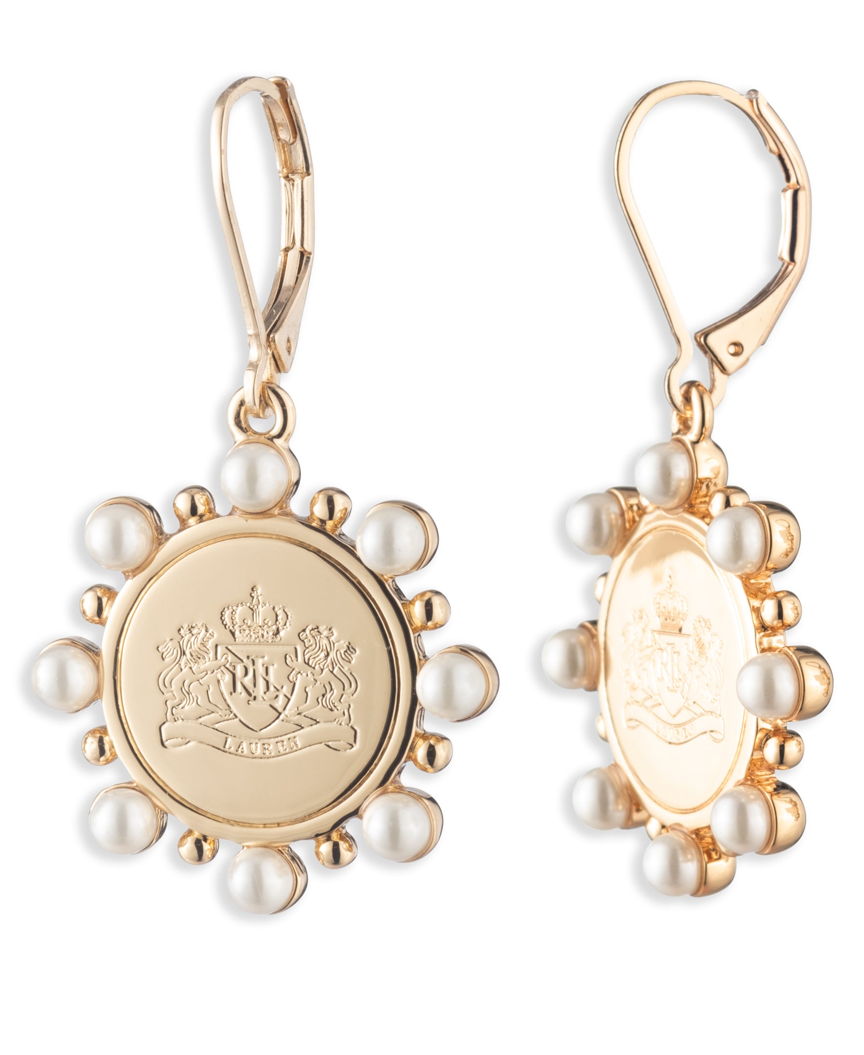 Lauren Ralph Lauren Gold Tone Pearl Coin Drop Earrings