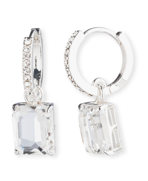 Lauren Ralph Lauren Silver-Tone Crystal Charm Pavé Huggie Hoop Earrings