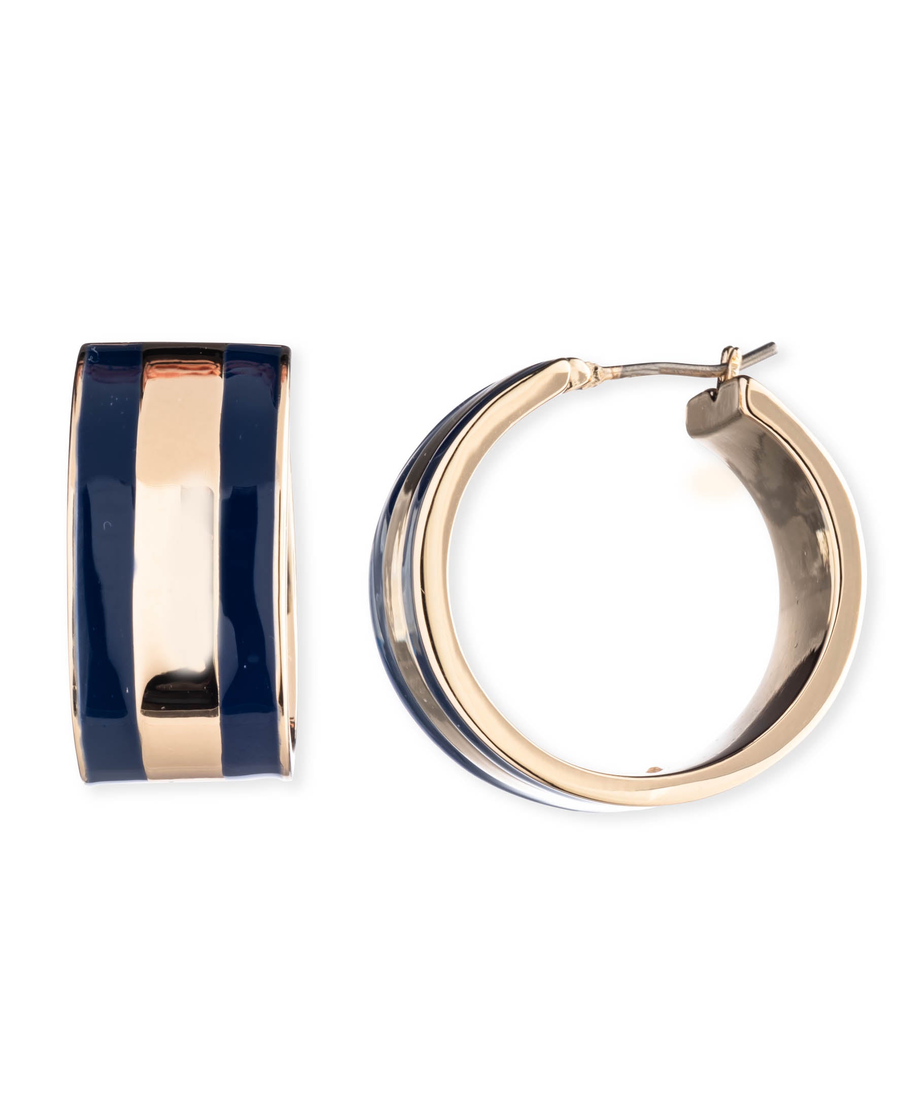 Lauren Ralph Lauren Gold Tone Navy Hoop Earrings