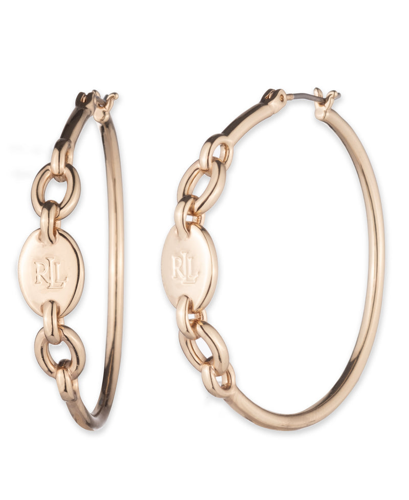 Lauren Ralph Lauren Gold-Tone Logo Hoop Earrings