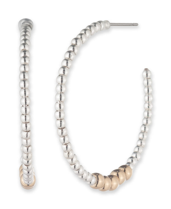 Lauren Ralph Lauren Silver-Tone Bead C Hoop Earrings