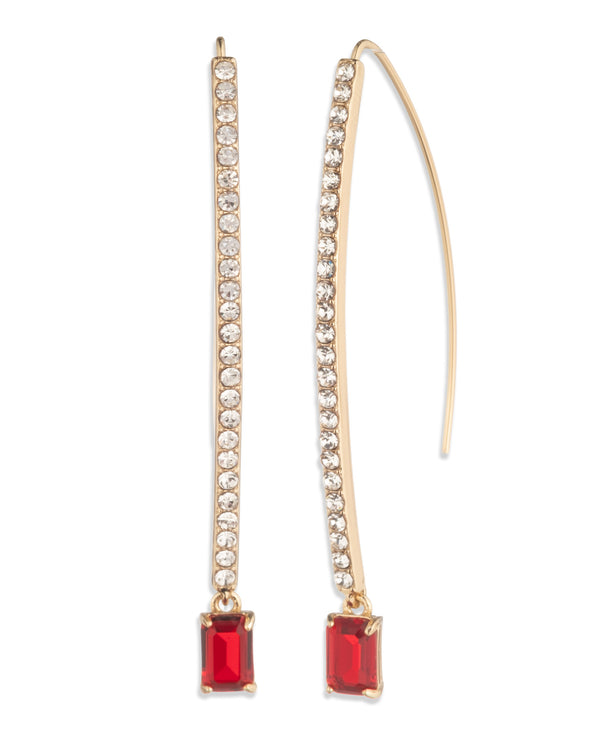 Lauren Ralph Lauren Gold-Tone Pave Red Stone Threader Earrings