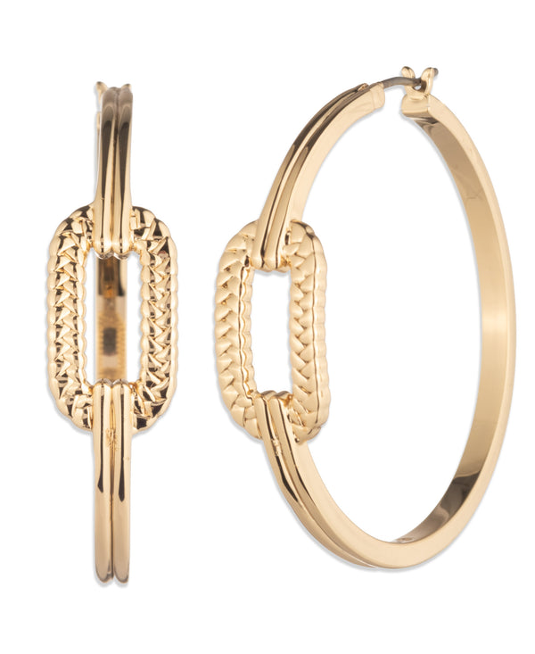 Lauren Ralph Lauren Gold-Tone Herringbone Link Hoop Earrings