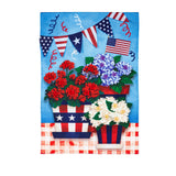 Evergreen Patriotic Flower Pot Linen Garden Flag