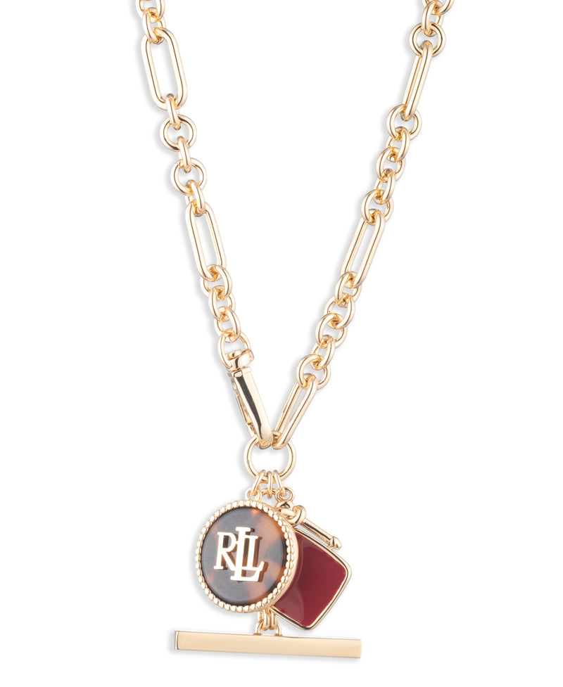 Lauren Ralph Lauren Gold-Plated Logo Charm & Stone Necklace