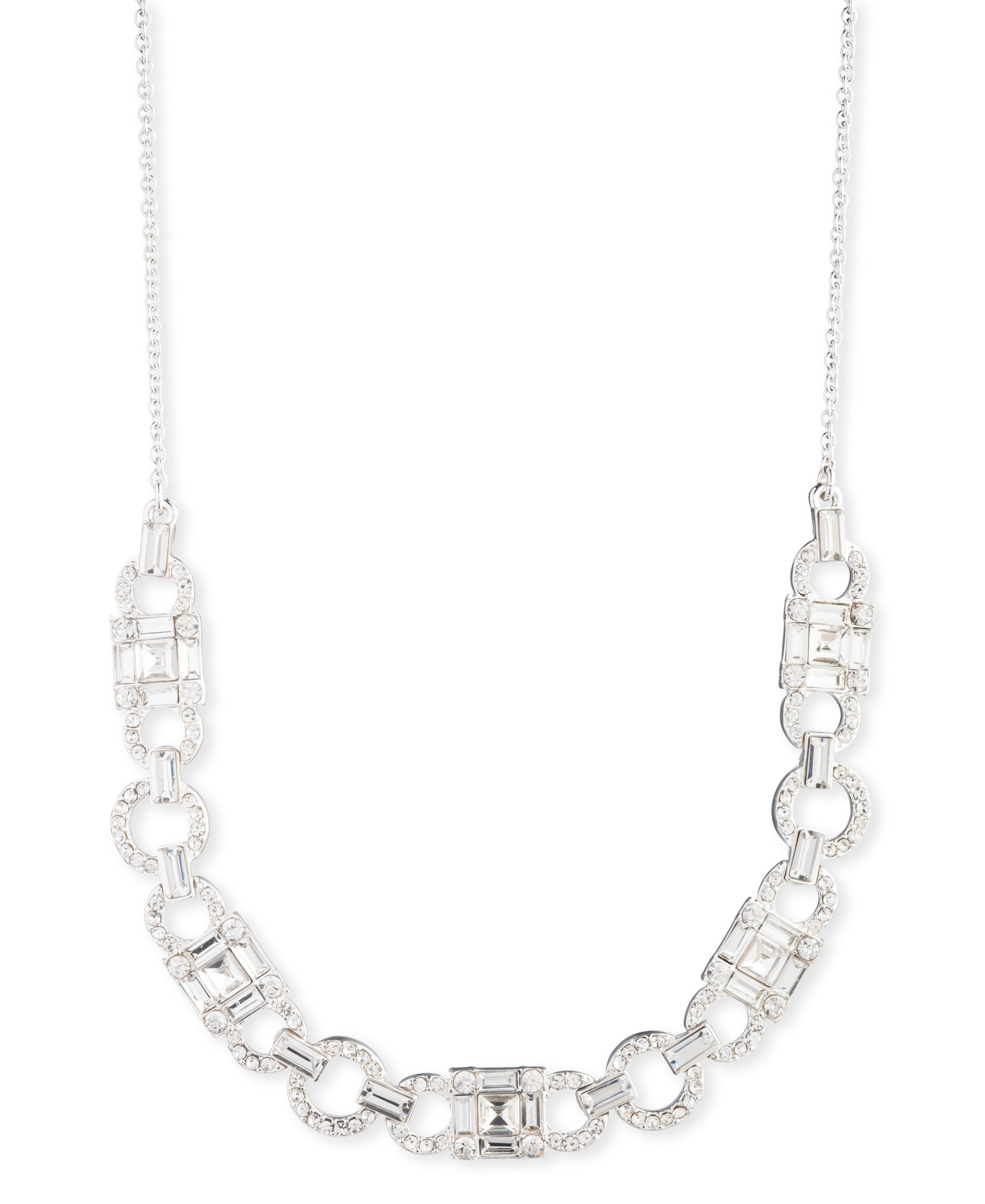 Lauren Ralph Lauren Silver Tone Crystal Baguette Frontal Collar Necklace