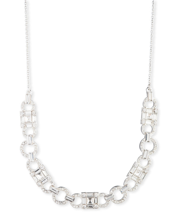 Lauren Ralph Lauren Silver Tone Crystal Baguette Frontal Collar Necklace