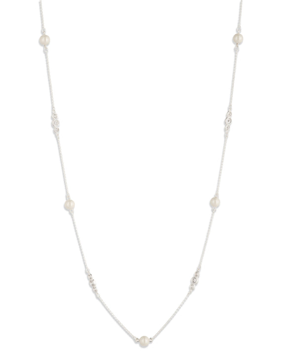 Lauren Ralph Lauren Silver-Tone Station Cubic Zirconia Long Strand Necklace
