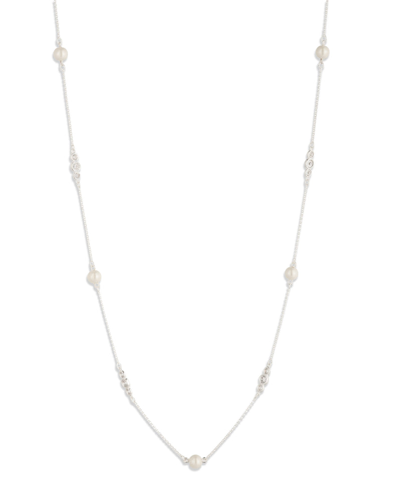 Lauren Ralph Lauren Silver-Tone Station Cubic Zirconia Long Strand Necklace