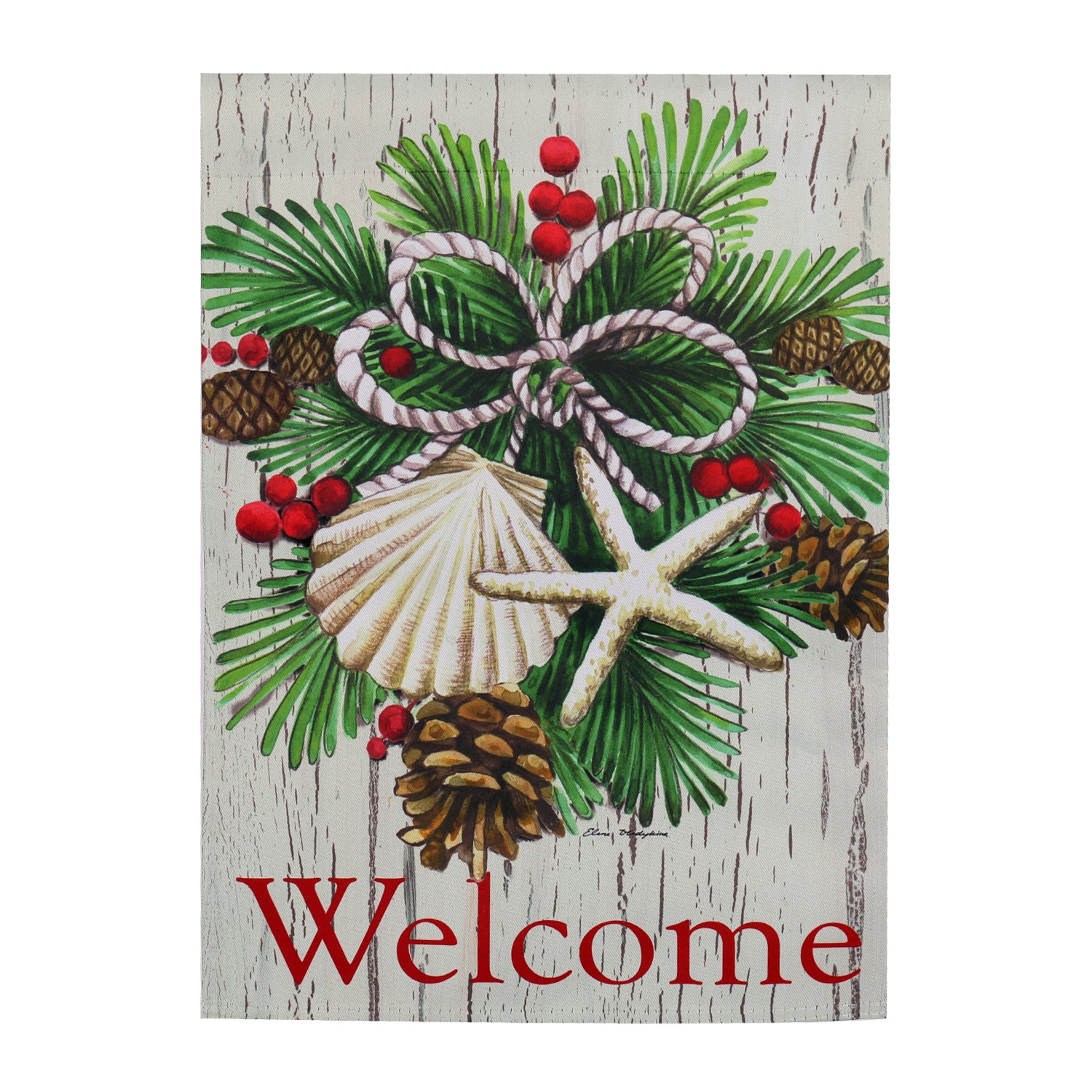 Evergreen Costal Christmas Garden Suede Flag