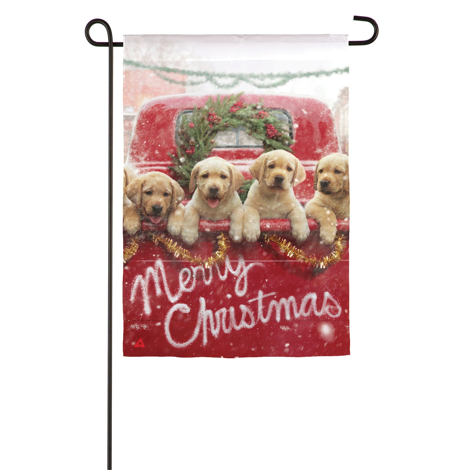 Evergreen Red Truck with Puppies Garden Suede Flag