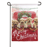 Evergreen Red Truck with Puppies Garden Suede Flag