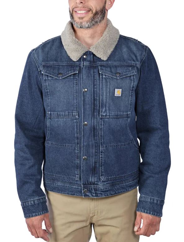Carhartt Mens Relaxed Fit Denim Sherpa Lined Jacket