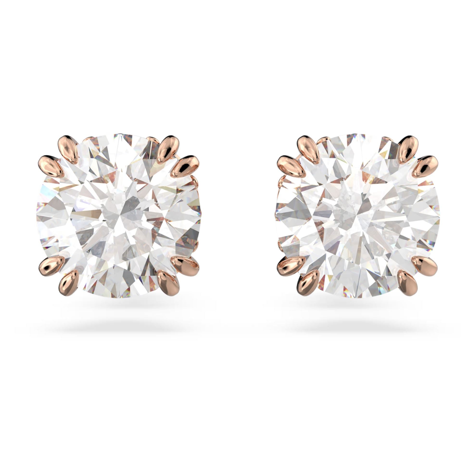 Swarovski Constella Stud Earrings - Round cut, White, Rose gold-tone plated