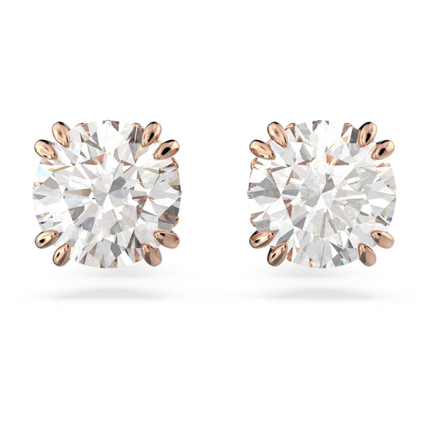 Swarovski Constella Stud Earrings - Round cut, White, Rose gold-tone plated