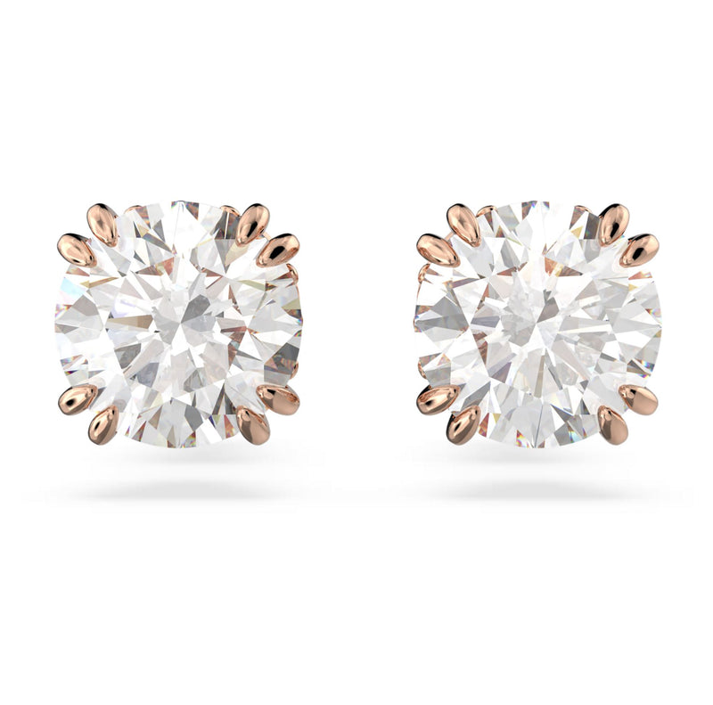 Swarovski Constella Stud Earrings - Round cut, White, Rose gold-tone plated