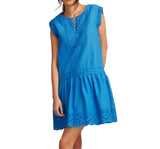 Lucky Brand Womens Short Sleeve Cutwork Tiered Mini Dress