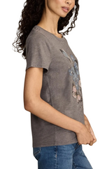 Lucky Brand Womens Floral Butterfly Motif Classic Crew Short Sleeve T-Shirt