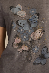 Lucky Brand Womens Floral Butterfly Motif Classic Crew Short Sleeve T-Shirt
