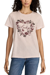 Lucky Brand Womens Floral Lucky Heart Classic Crew Short Sleeve T-Shirt