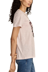 Lucky Brand Womens Floral Lucky Heart Classic Crew Short Sleeve T-Shirt