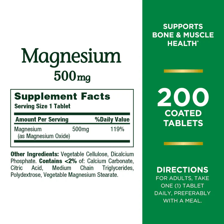 Nature's Bounty Magnesium Tablets - 500mg - 200 Count